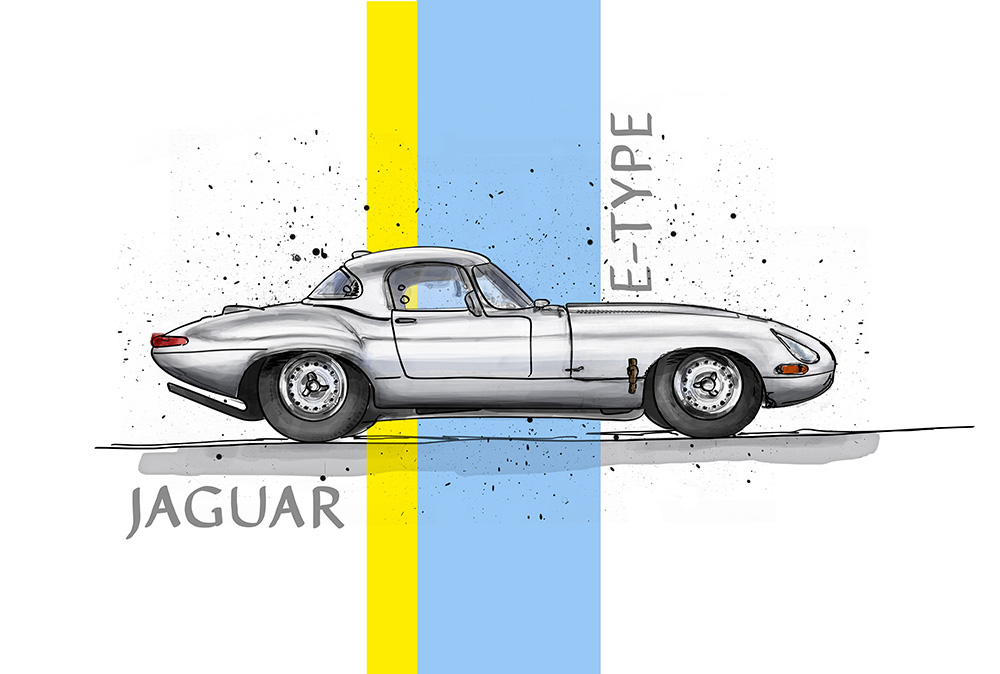 Jaguar e-type lightweight_Illustration nach Fotovorlage
